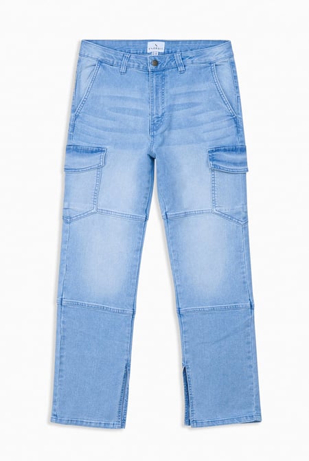 Light Blue Relaxed Utility Side Slit Jeans