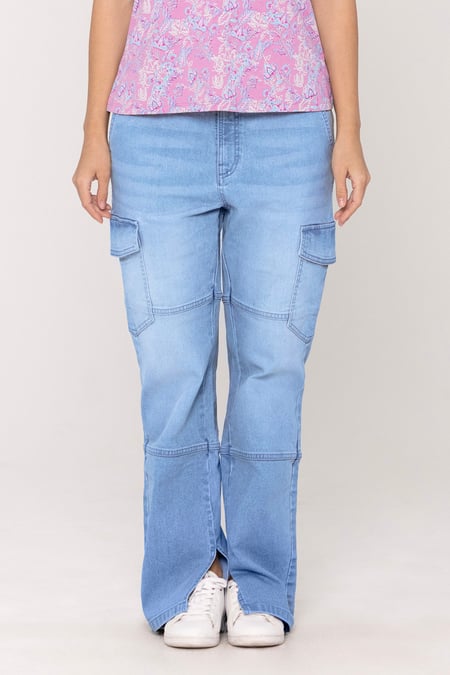 Light Blue Relaxed Utility Side Slit Jeans