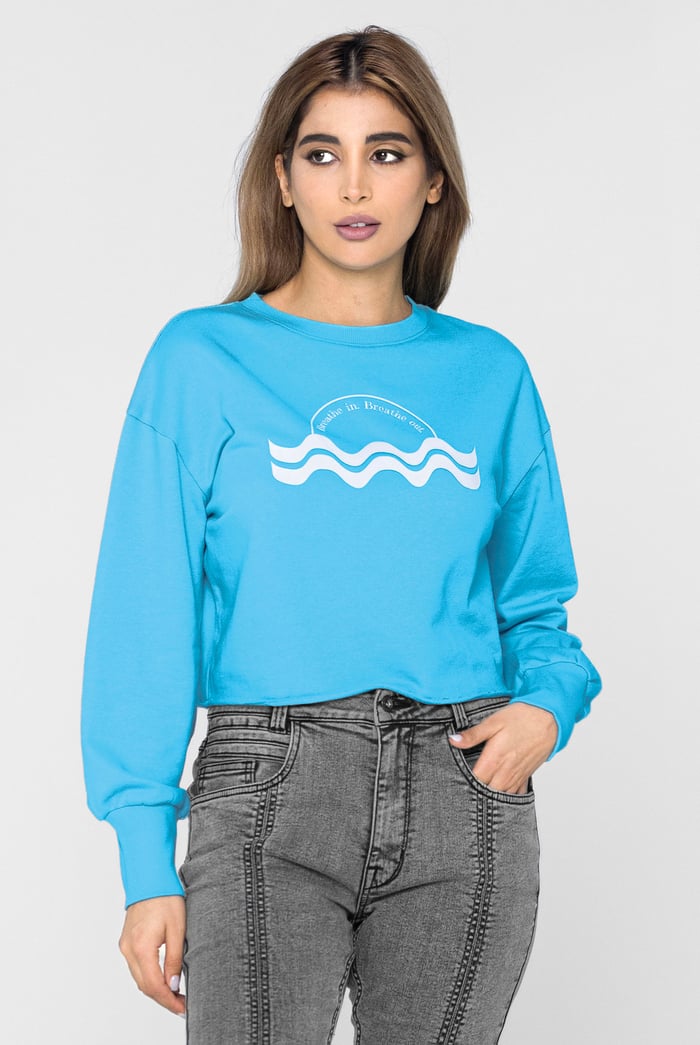 Raw Edge Chest Print Sweatshirt