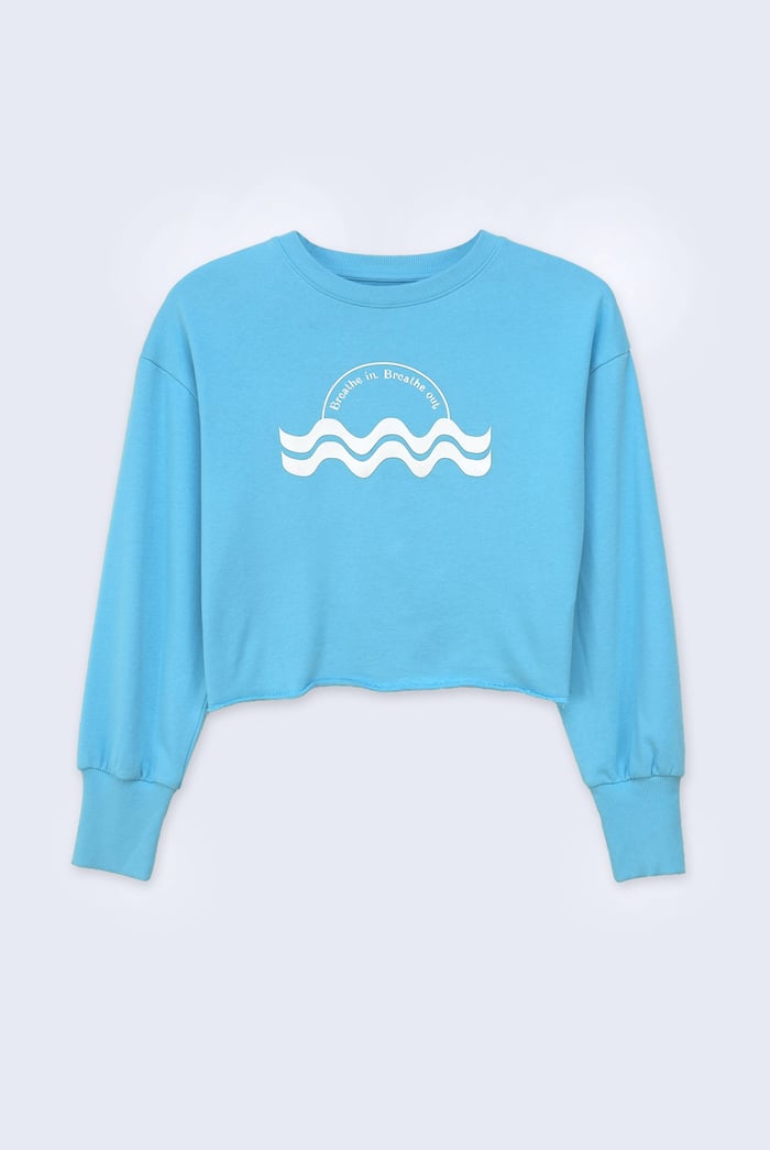 Raw Edge Chest Print Sweatshirt