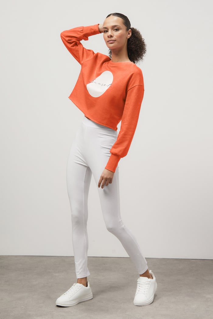 Raw Edge Chest Print Sweatshirt