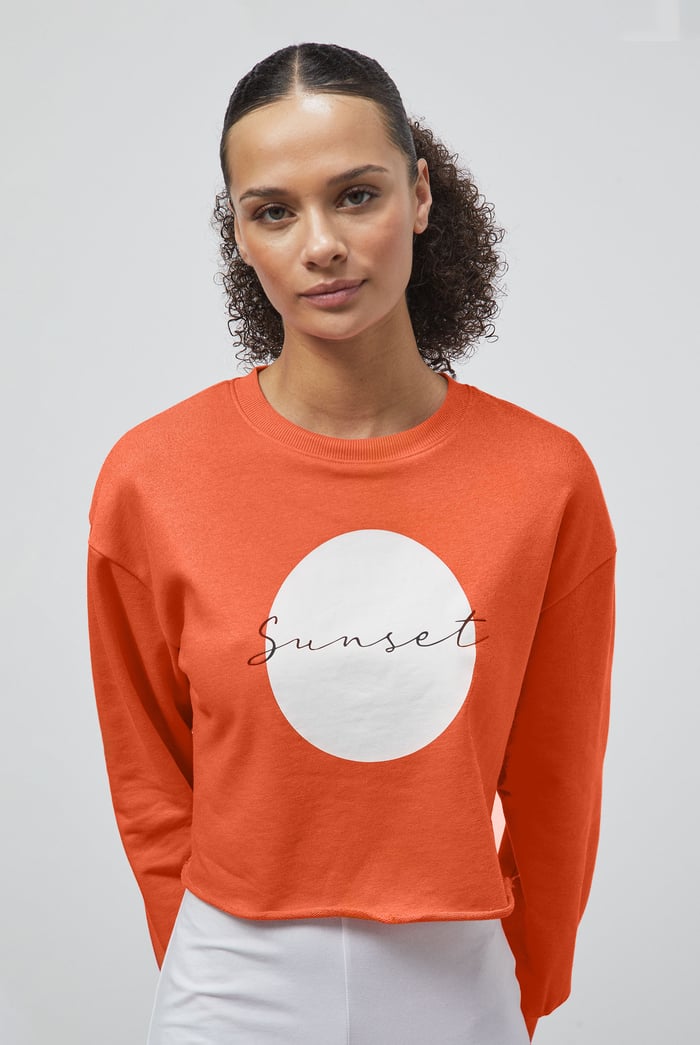 Raw Edge Chest Print Sweatshirt