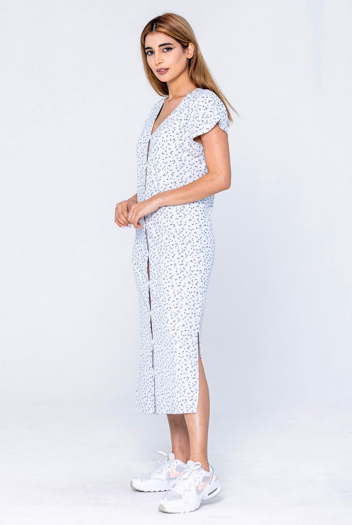 Button Front Printed Ribbed Midi dress
