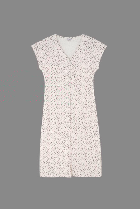 White Button Front Printed Ribbed Midi dress