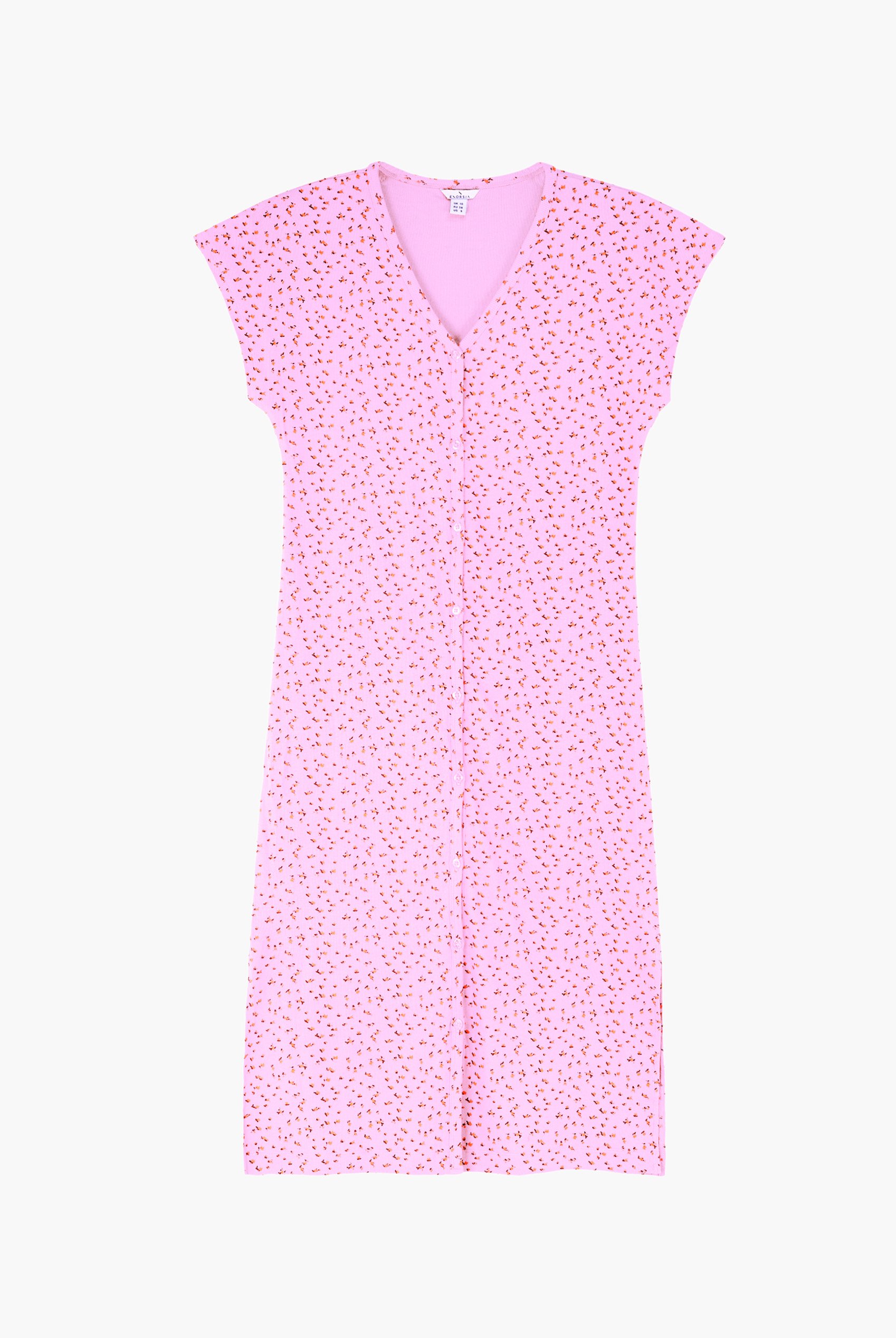 Button Front Printed Ribbed Midi dress