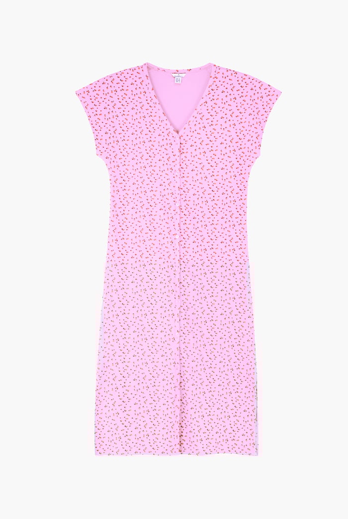Button Front Printed Ribbed Midi dress
