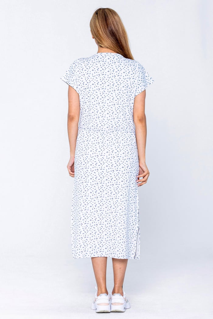 Button Front Printed Ribbed Midi dress