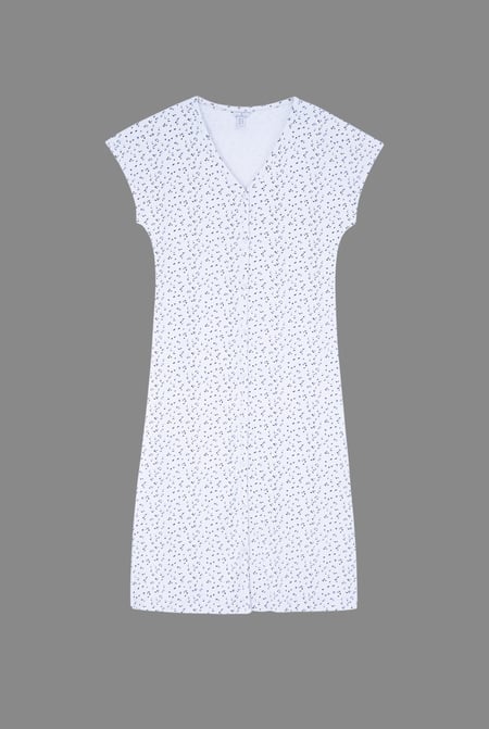 Grey Button Front Printed Ribbed Midi dress