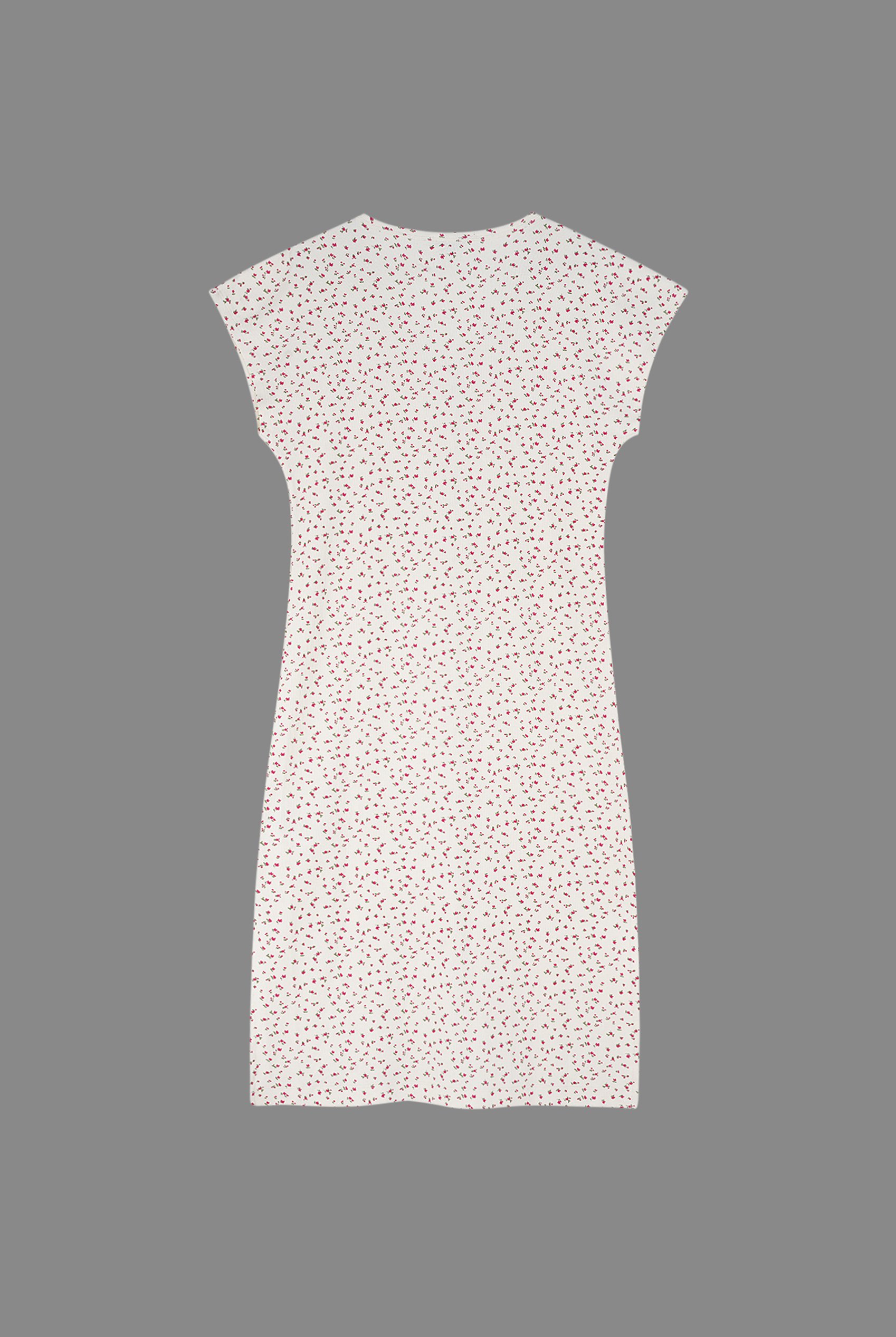 Button Front Printed Ribbed Midi dress