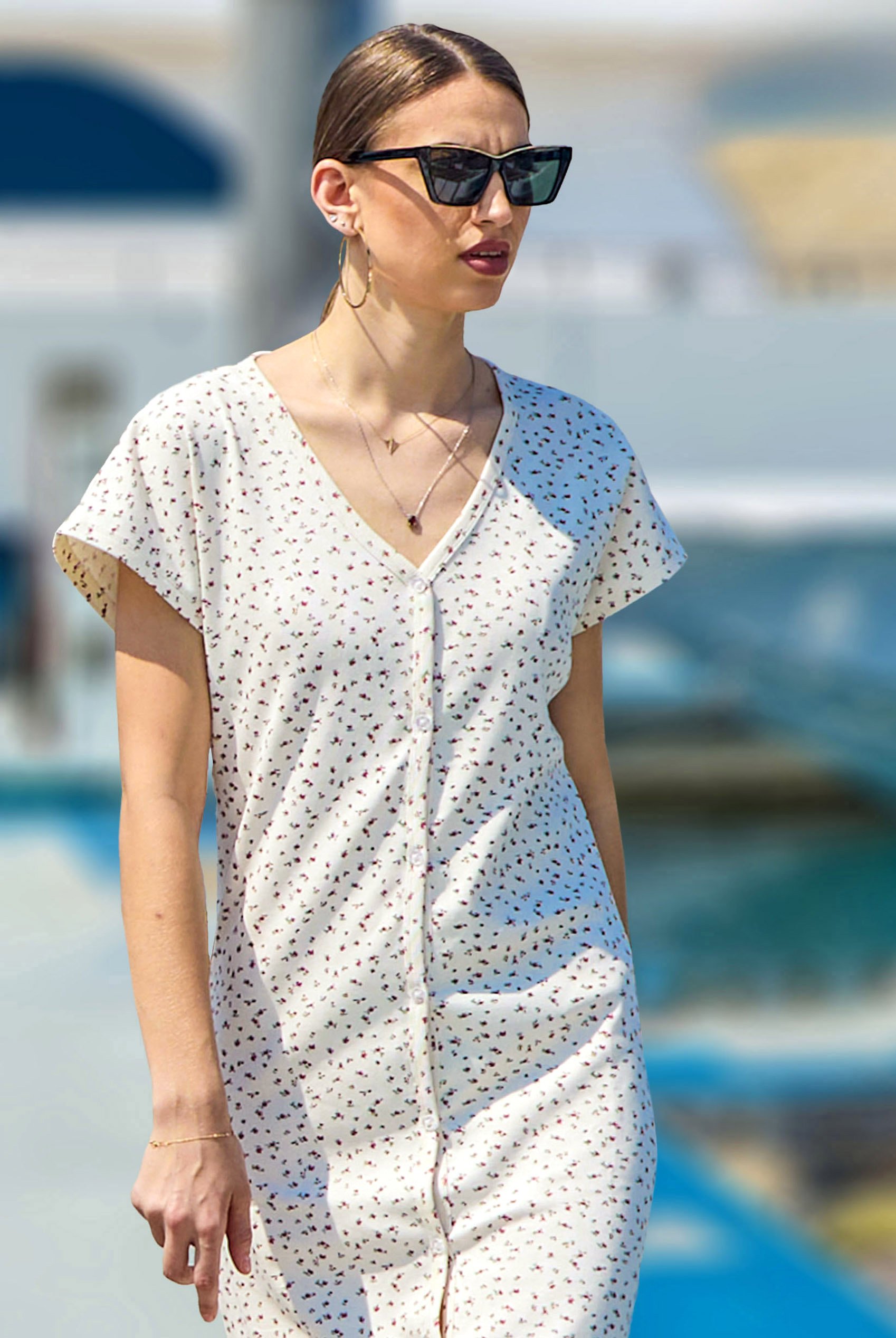 Button Front Printed Ribbed Midi dress