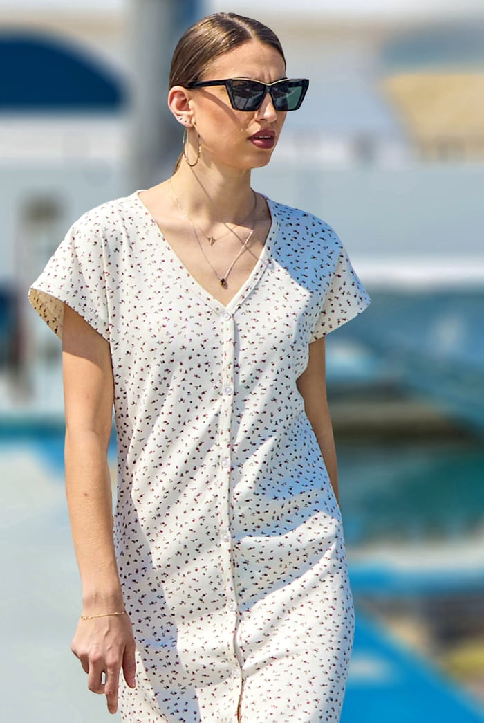 Button Front Printed Ribbed Midi dress