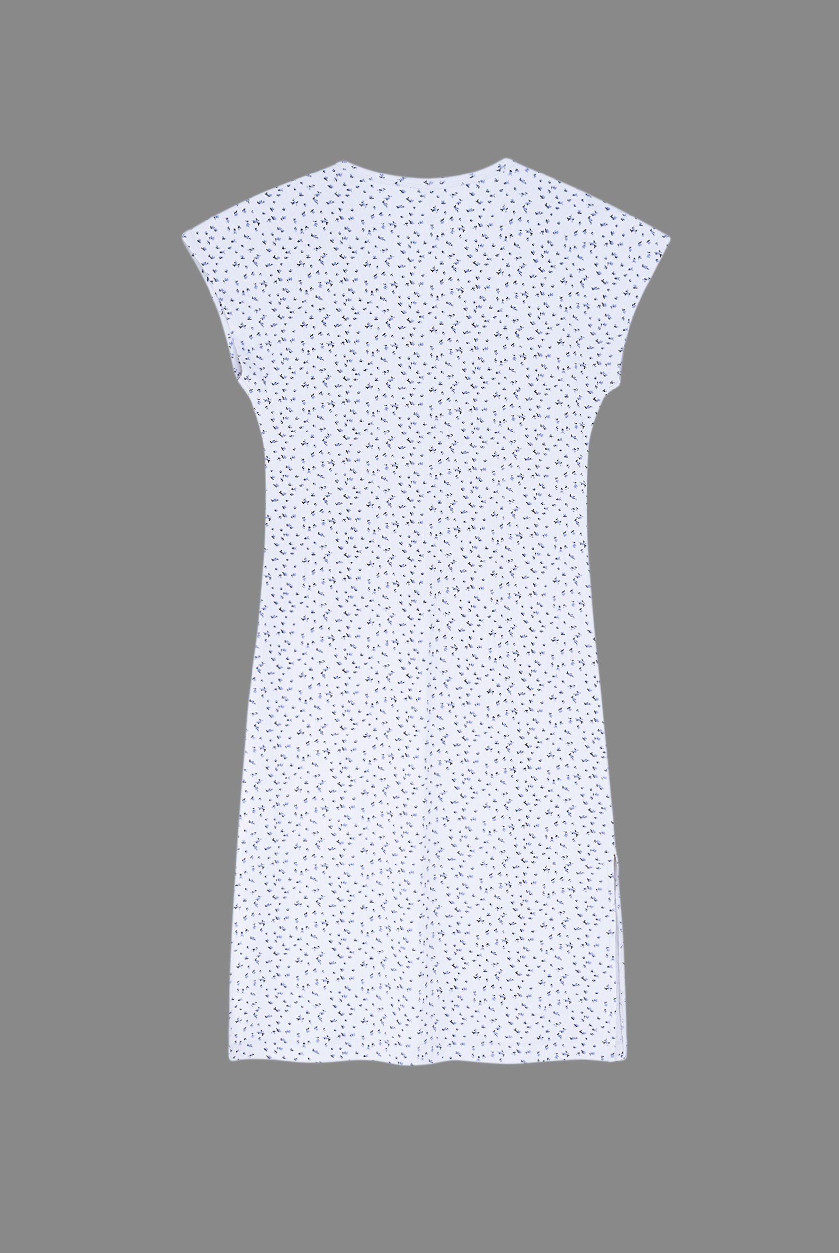 Button Front Printed Ribbed Midi dress