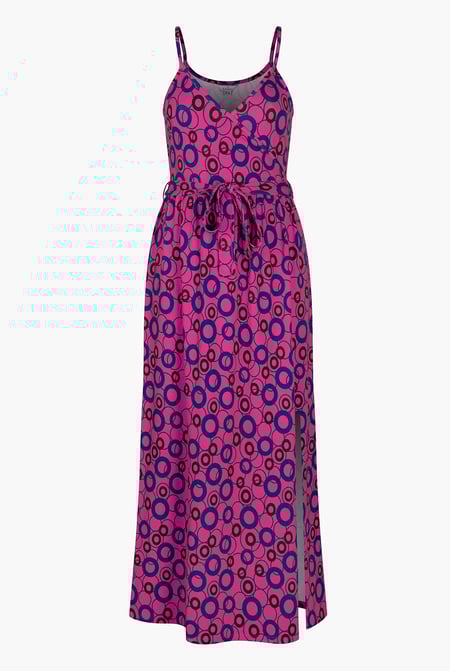 Brown Geo Printed Jersey Wrap Front Maxi Dress