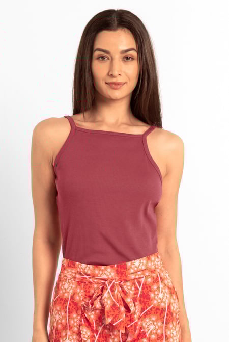 Red Square Neck Ribbed Cami