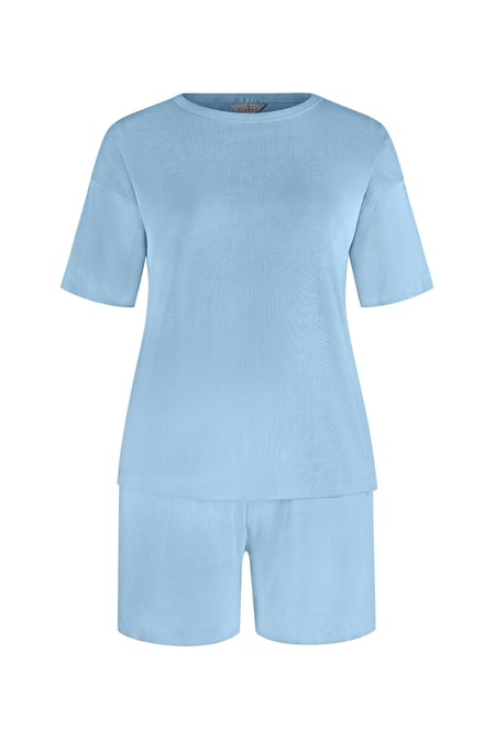 Blue Ribbed T-Shirt & Shorts Set