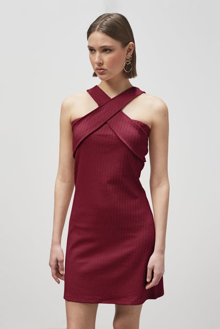 Red Cross Front Halter Neck dress