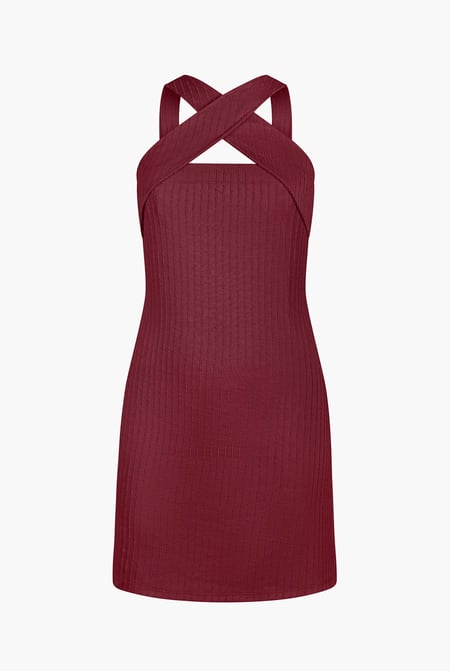 Cream Cross Front Halter Neck dress