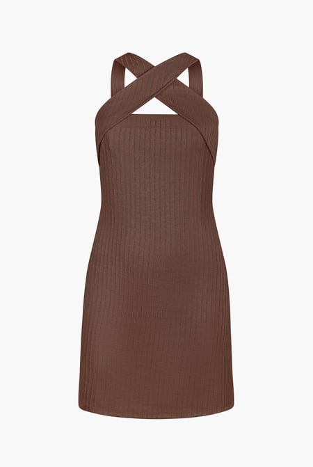 Cream Cross Front Halter Neck dress