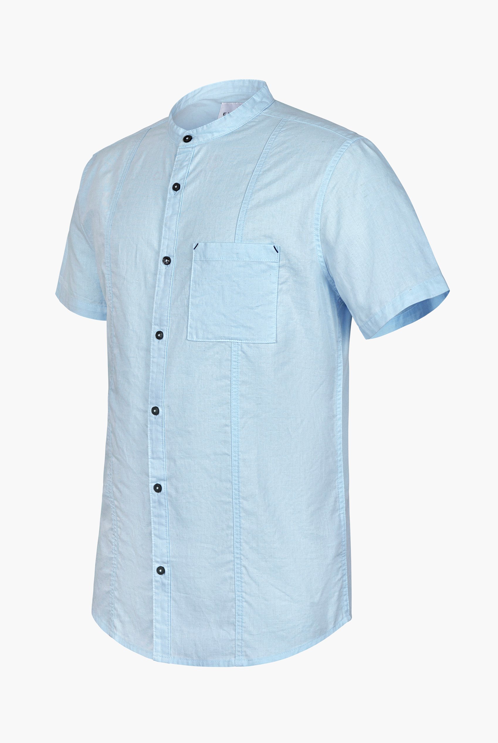 Short Sleeve Band Collar Woven Shirt