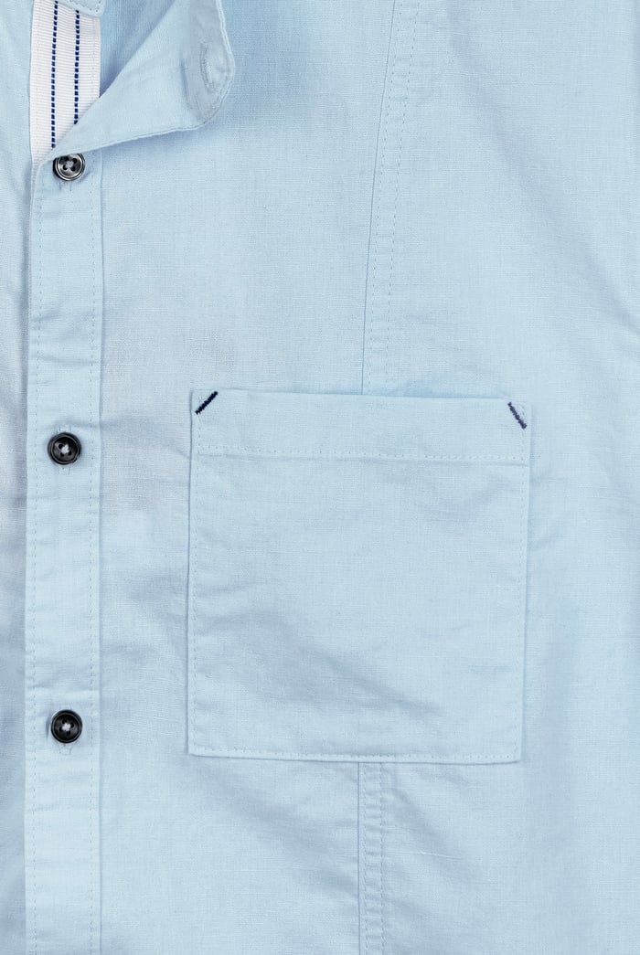 Short Sleeve Band Collar Woven Shirt