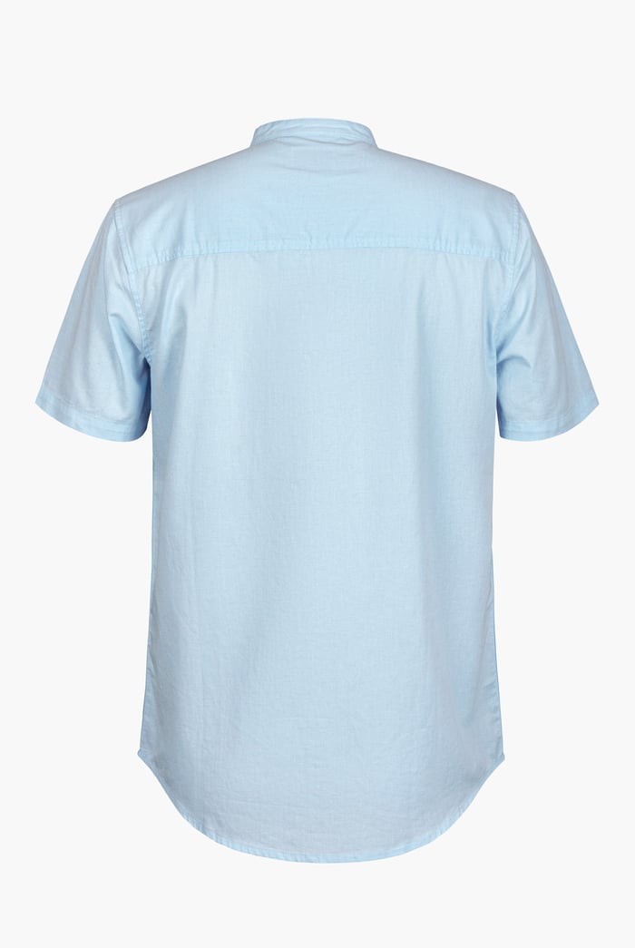 Short Sleeve Band Collar Woven Shirt