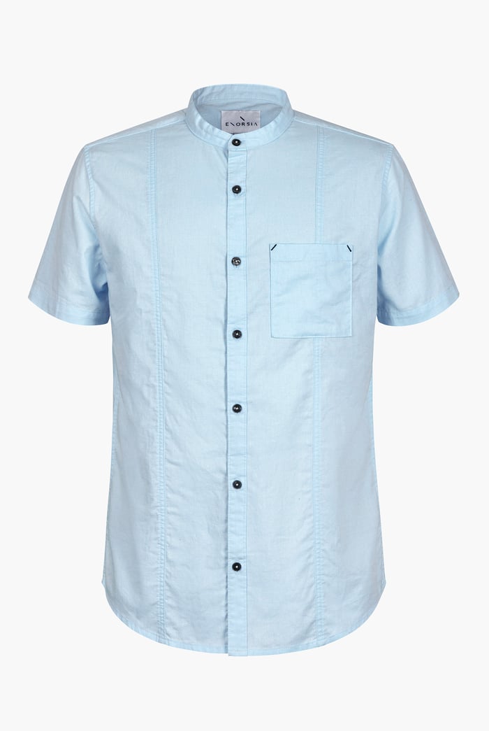 Short Sleeve Band Collar Woven Shirt