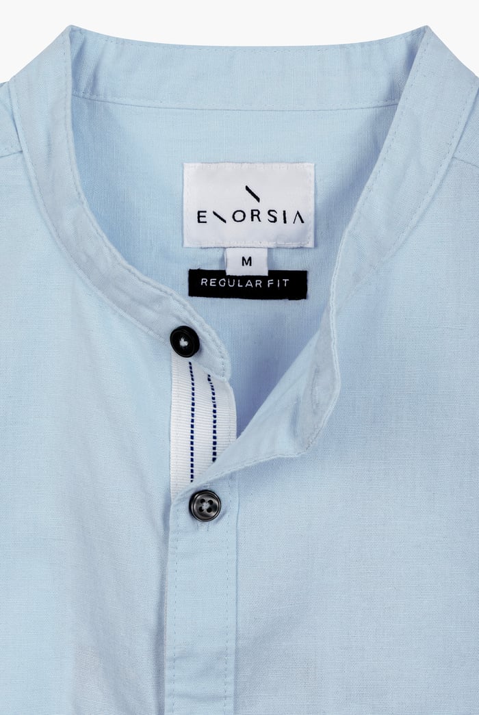 Short Sleeve Band Collar Woven Shirt