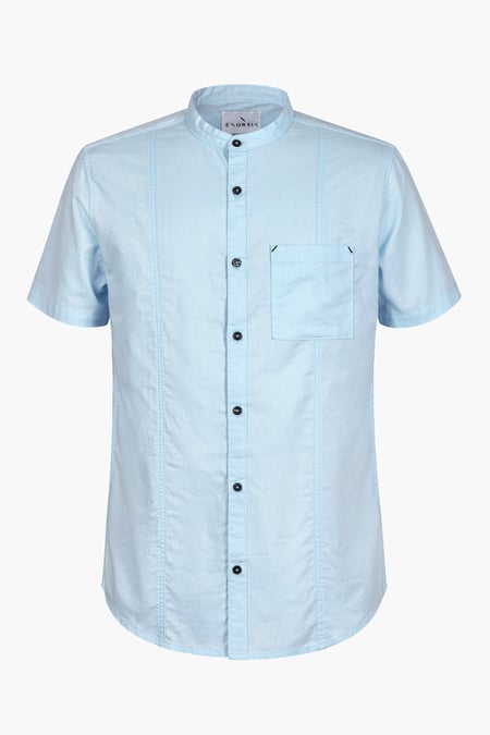 Regular Fit Cotton Linen Grandad Collar S/S  Shirt