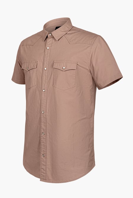 Brown Stretch Ripstop Short Sleeve Utility Shirt