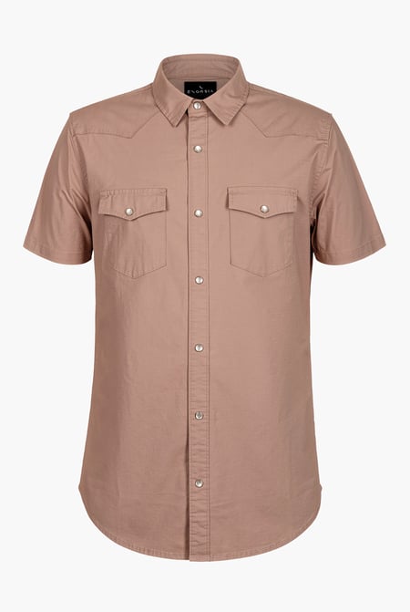 Brown Stretch Ripstop Short Sleeve Utility Shirt