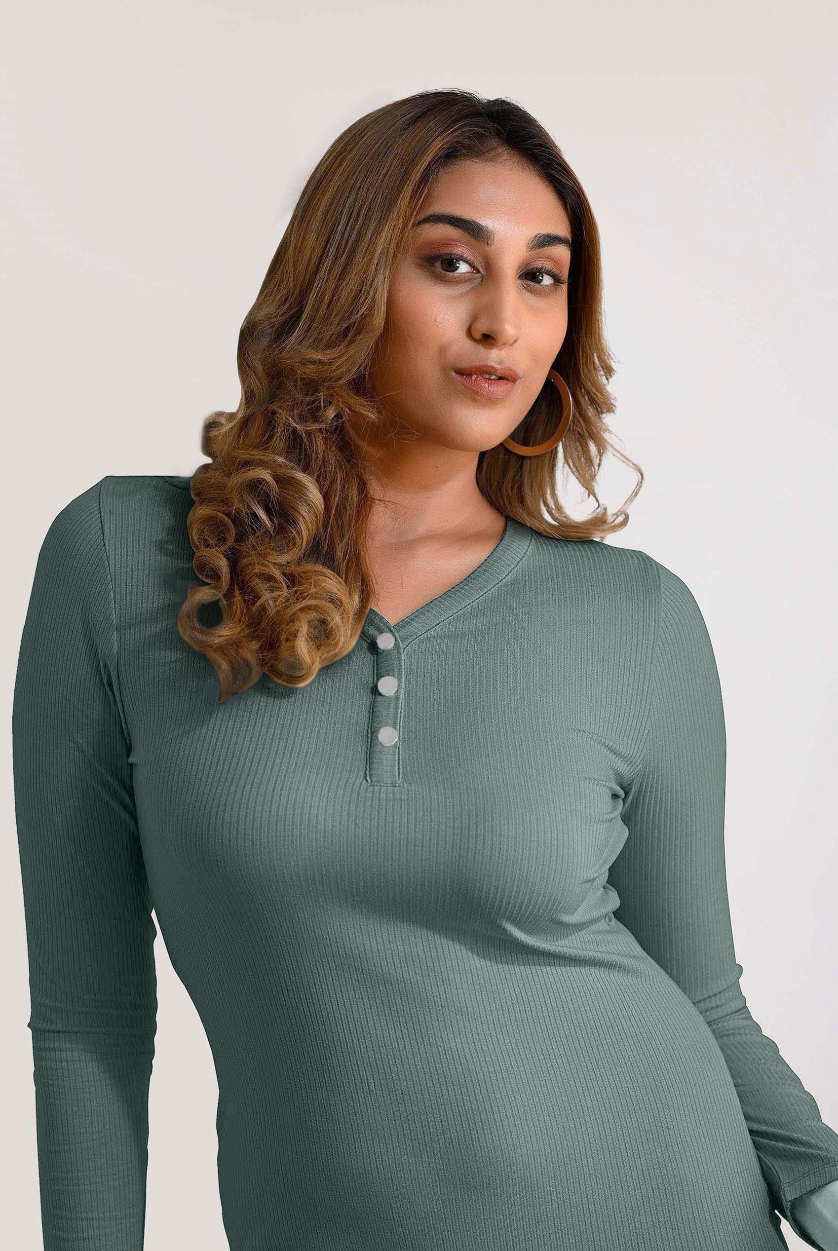 Womens Front Slit Ribbed Midi Dress