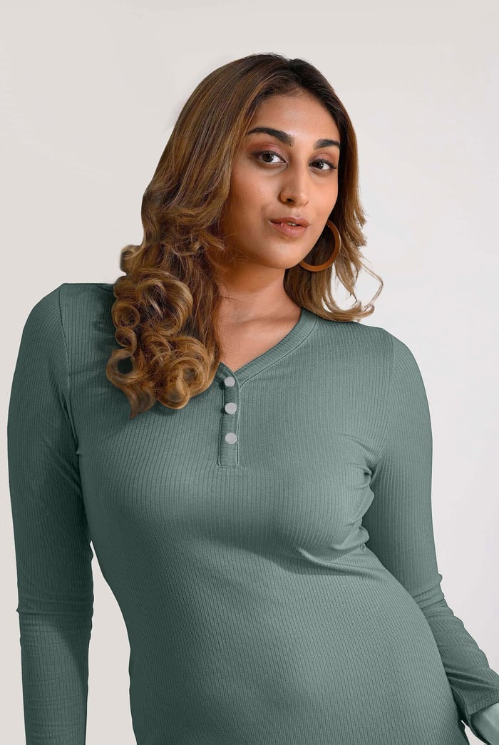 Womens Front Slit Ribbed Midi Dress