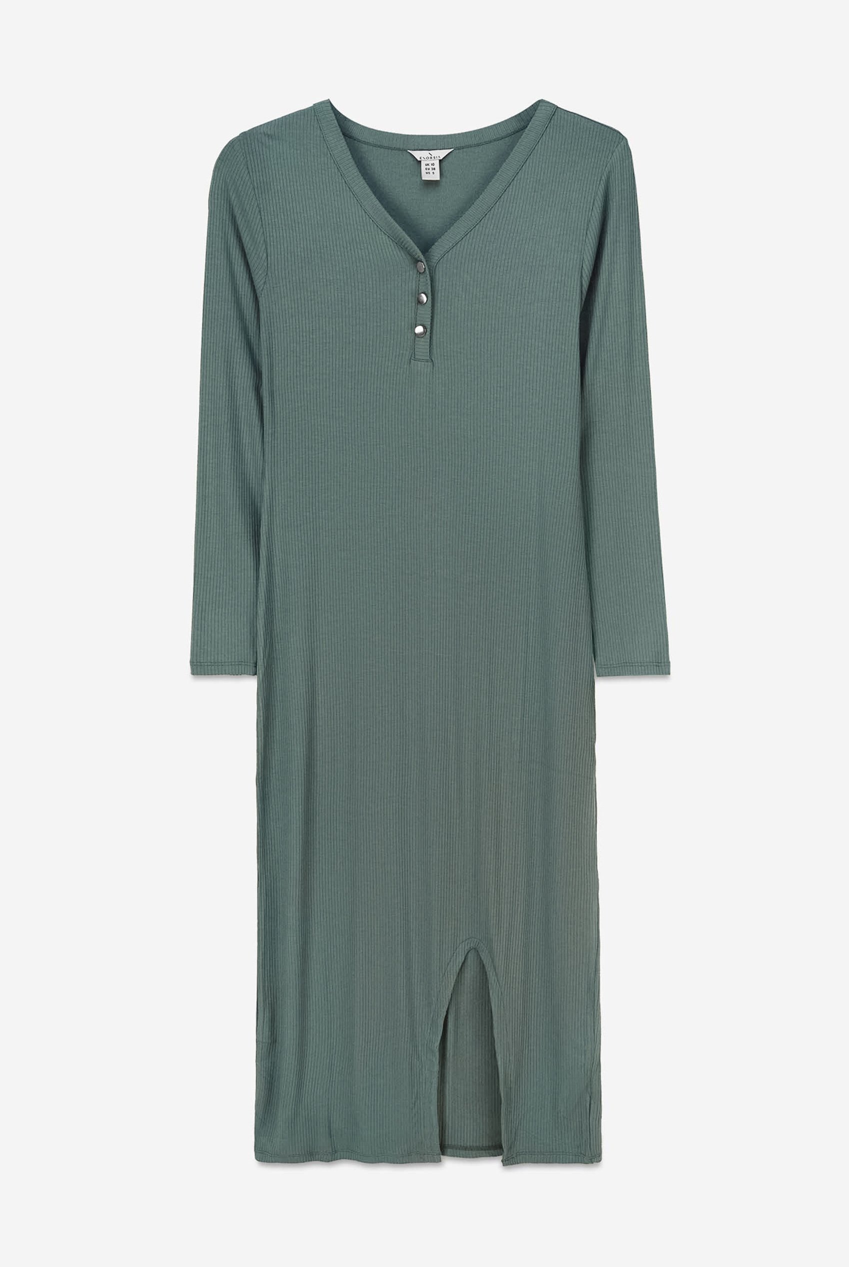 Womens Front Slit Ribbed Midi Dress