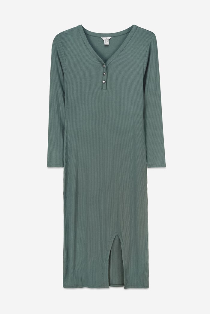 Womens Front Slit Ribbed Midi Dress