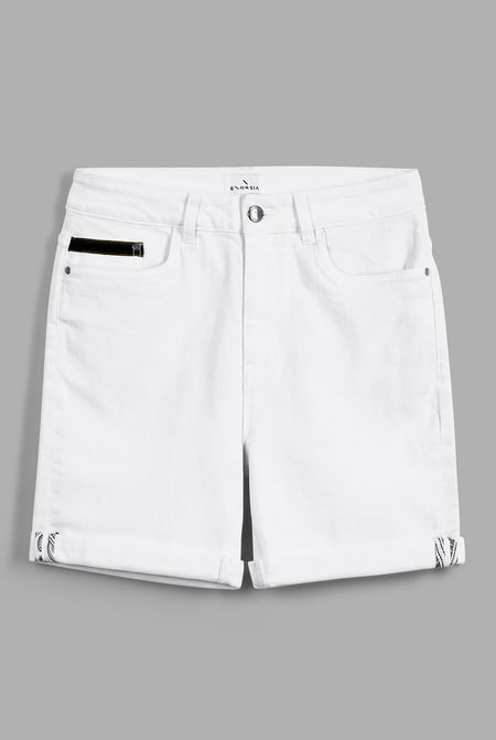 White Turned Hem Stretch Shorts