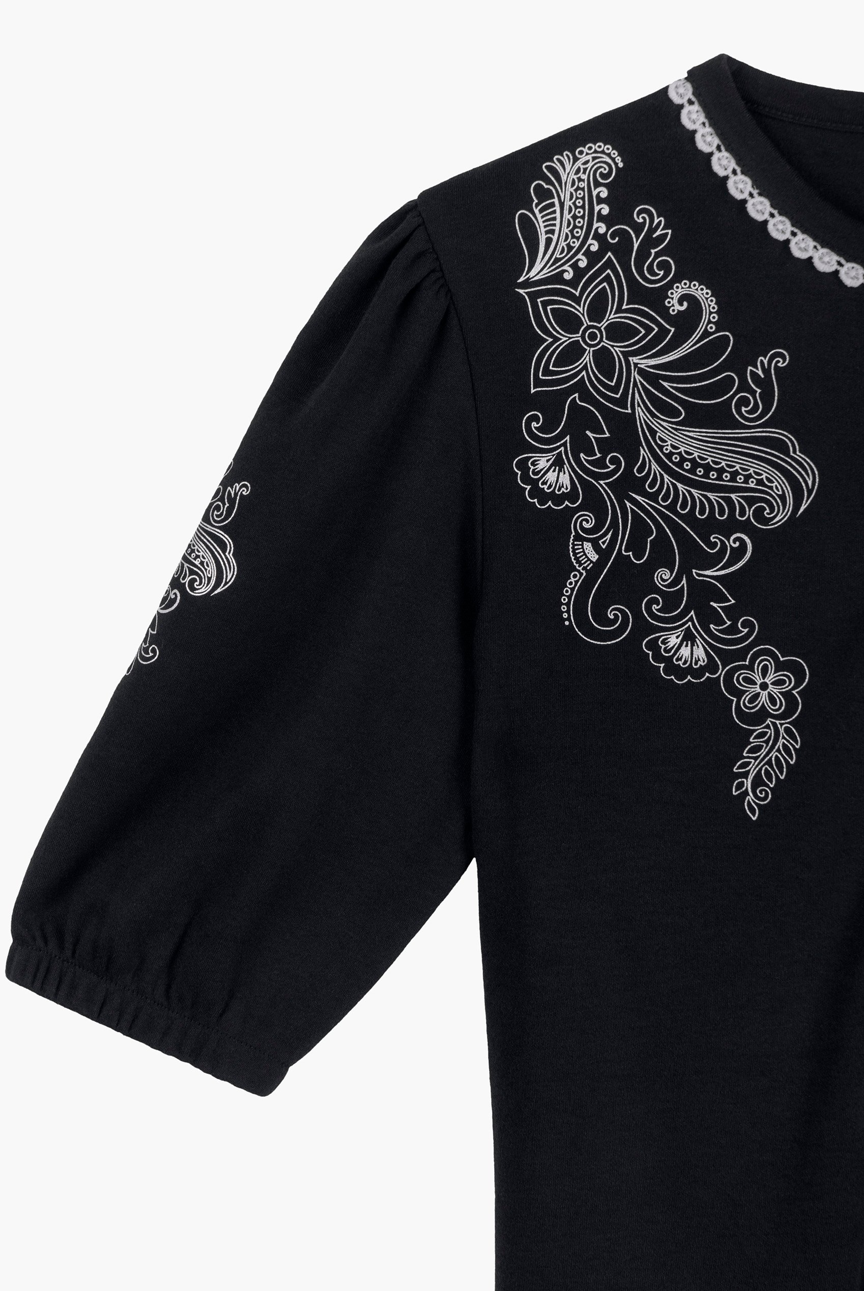 Lace Trimmed Puff Sleeve Tops