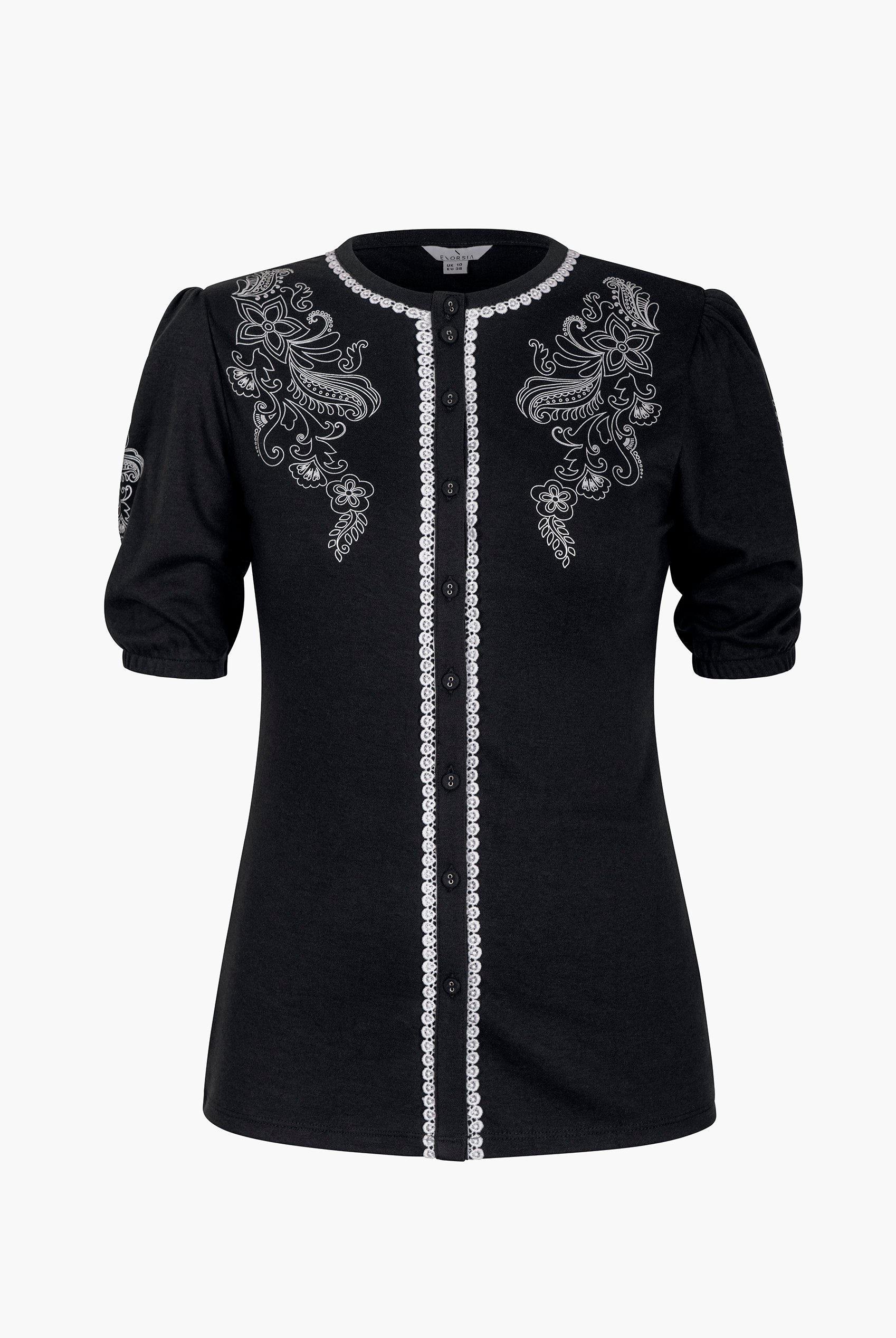 Lace Trimmed Puff Sleeve Tops