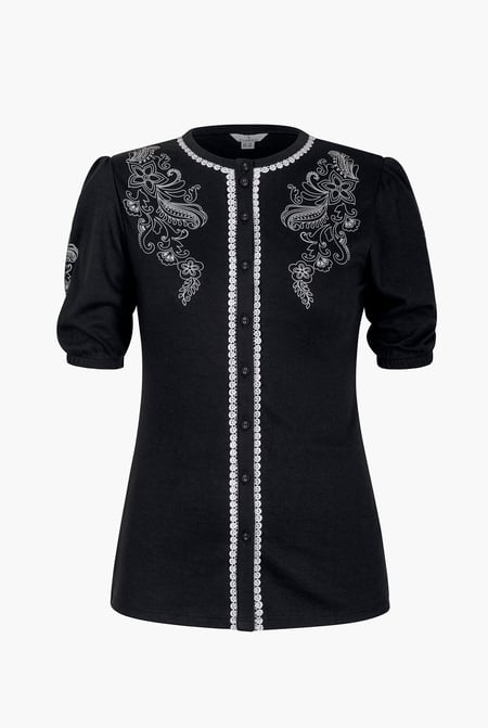 White Lace Trimmed Puff Sleeve Tops