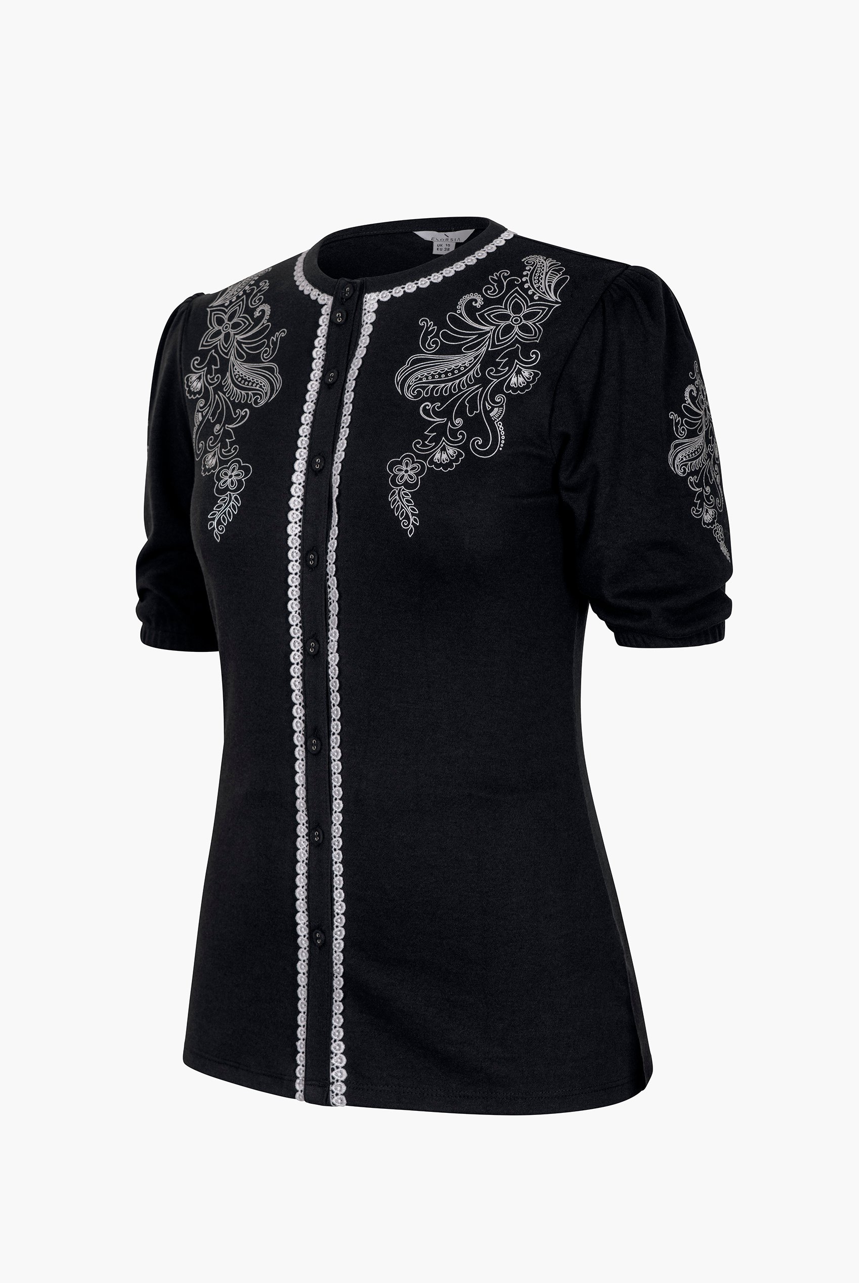 Lace Trimmed Puff Sleeve Tops