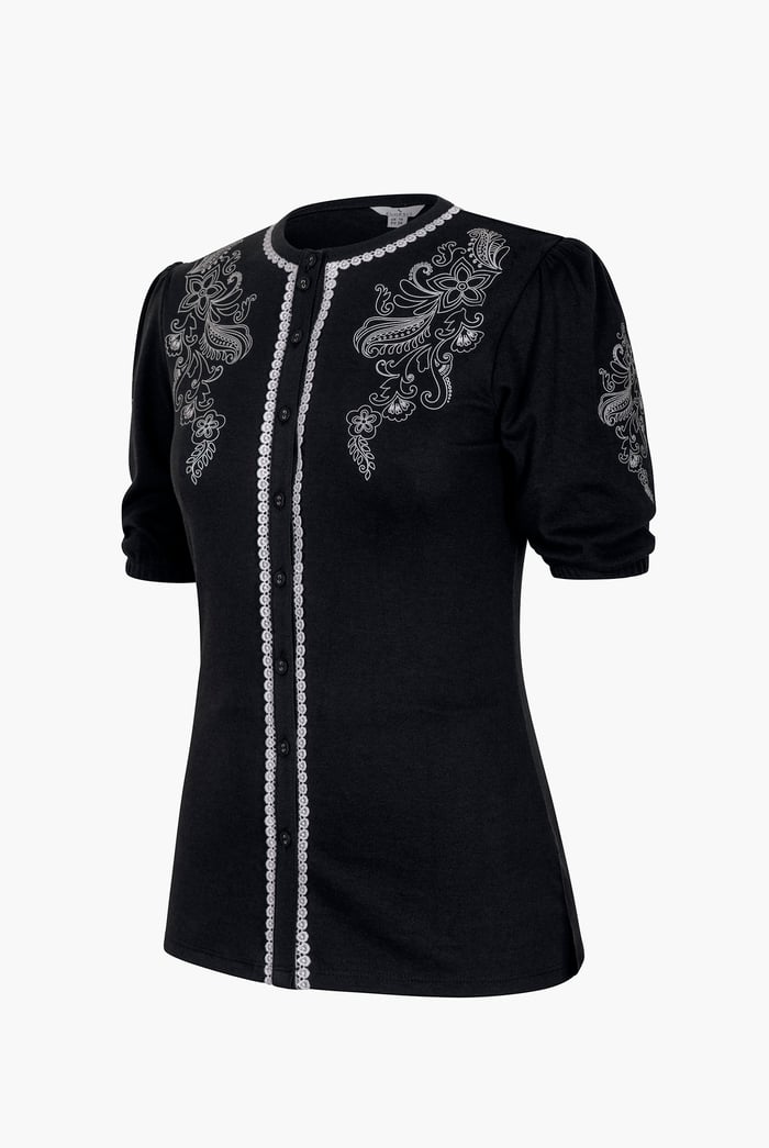 Lace Trimmed Puff Sleeve Tops