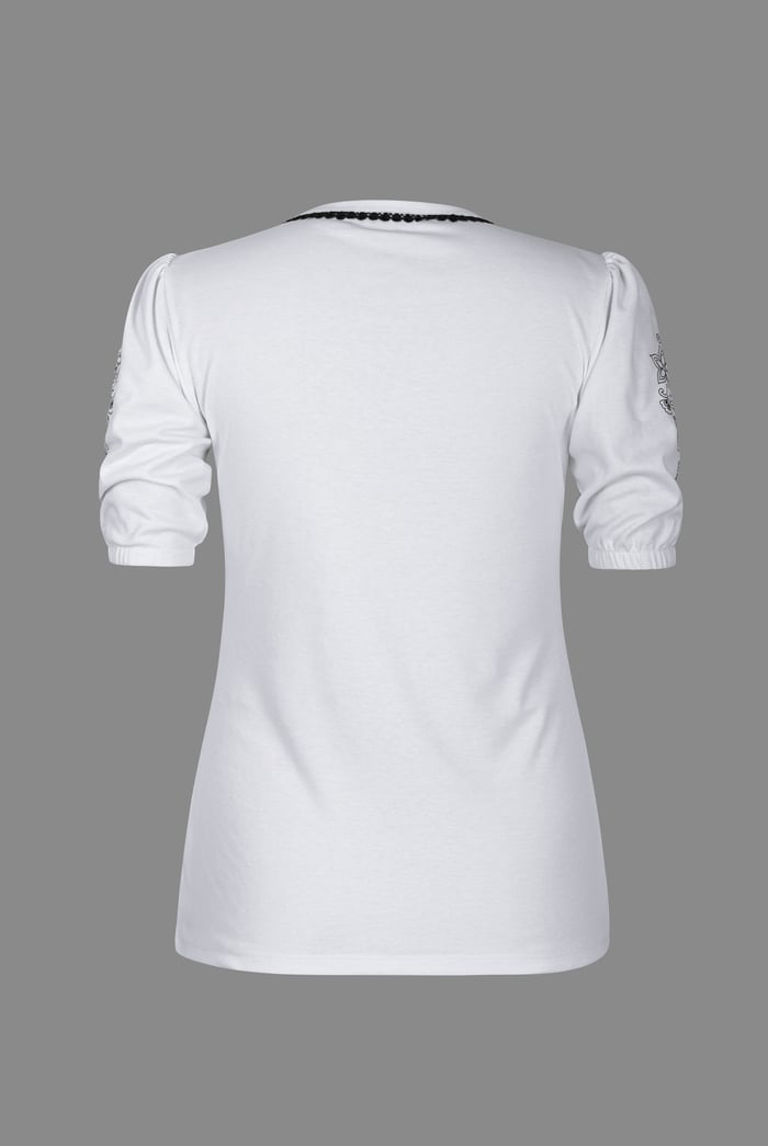 Lace Trimmed Puff Sleeve Tops