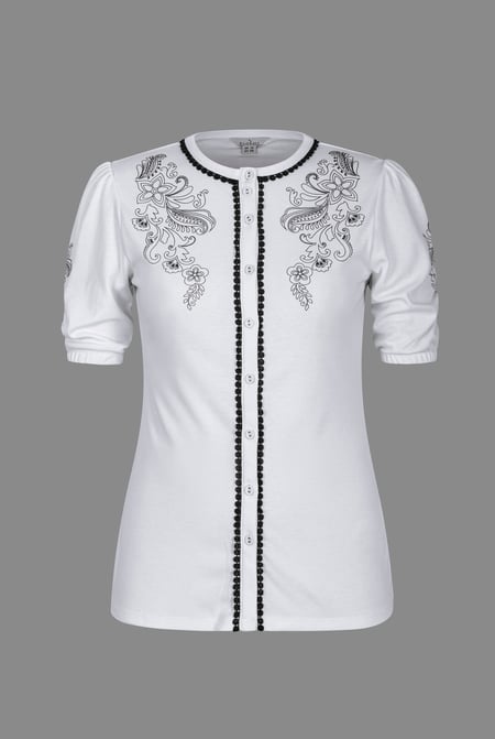 White Lace Trimmed Puff Sleeve Tops