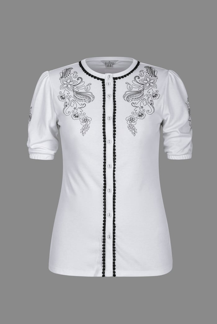 Lace Trimmed Puff Sleeve Tops