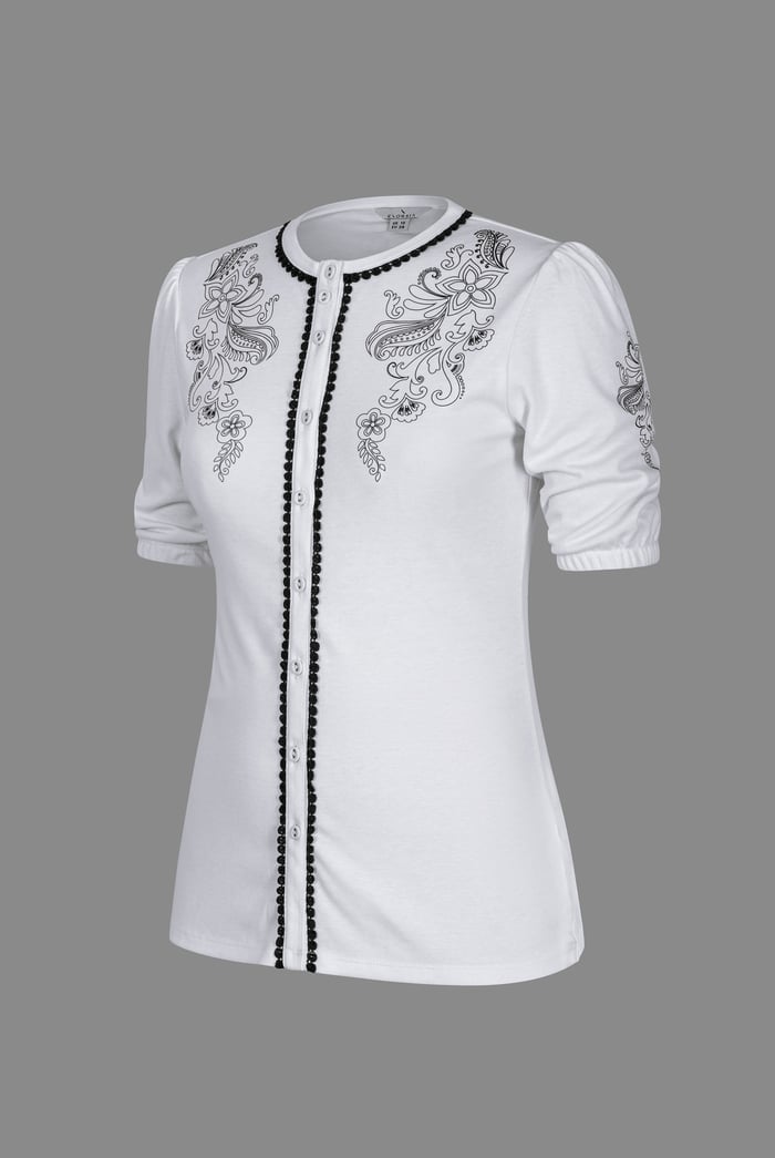 Lace Trimmed Puff Sleeve Tops