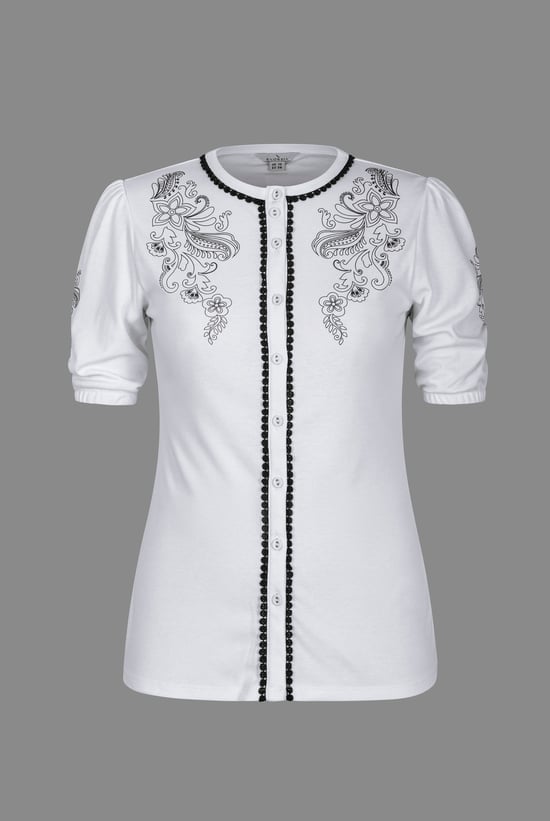 Lace Trimmed Puff Sleeve Tops