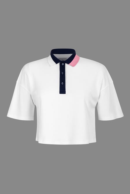 White Twin Tipped Collar Cropped Polo Shirt