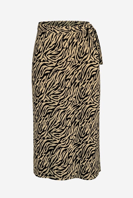 Brown Zebra Print Jersey Midi Skirt