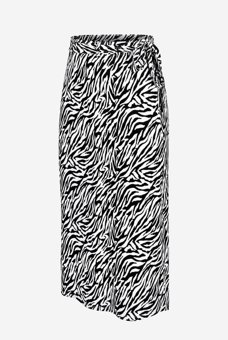 White Zebra Print Jersey Midi Skirt