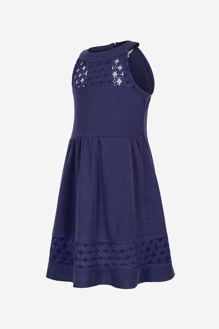 Girls Blue Halter Neck Lace Trim Jersey Dress (5/6yrs - 10/11yrs)