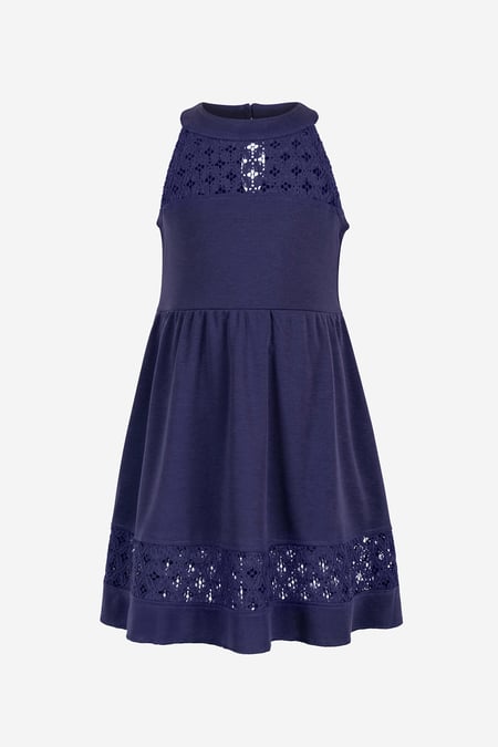 Girls Blue Halter Neck Lace Trim Jersey Dress (5/6yrs - 10/11yrs)